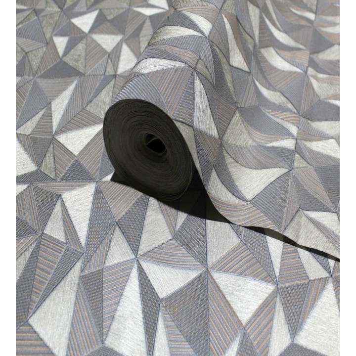 Papel pintado prismas geométricos en relieve en tonos grises metalizado - Manhattan Sharp 684122