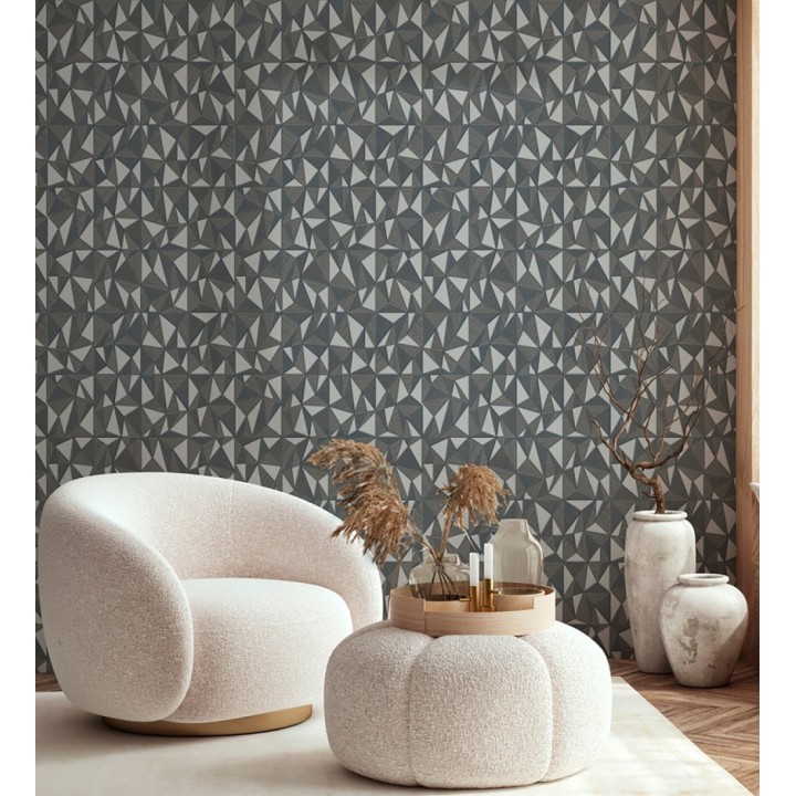 Papel pintado prismas geométricos en relieve en tonos grises metalizado - Manhattan Sharp 684122