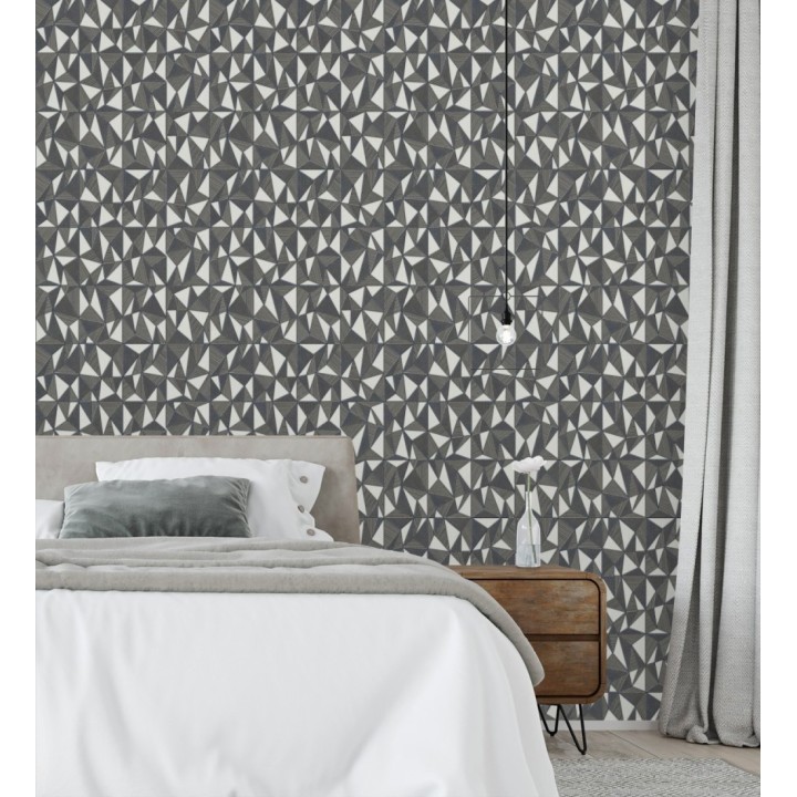 Papel pintado prismas geométricos en relieve en tonos grises metalizado - Manhattan Sharp 684122