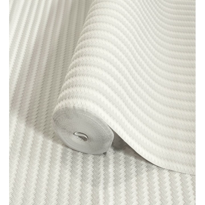 Papel pintado rayas en forma de espiga blanco metalizado sutil - Gerald Loft 684128