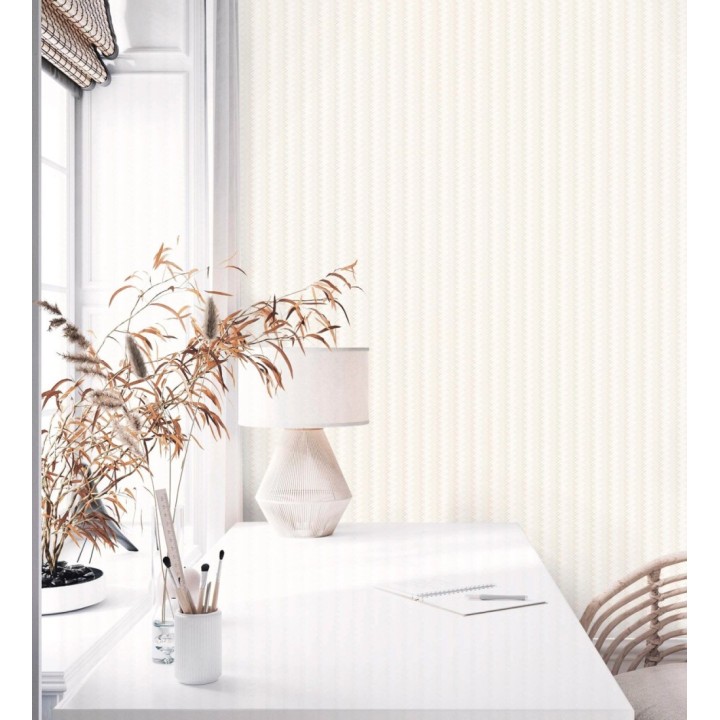 Papel pintado rayas en forma de espiga blanco metalizado sutil - Gerald Loft 684128
