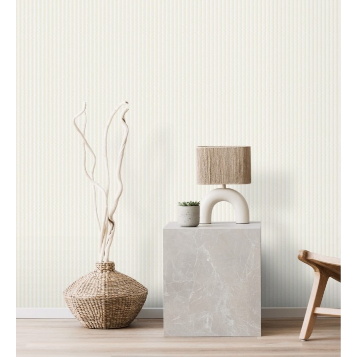 Papel pintado rayas en forma de espiga blanco metalizado sutil - Gerald Loft 684128