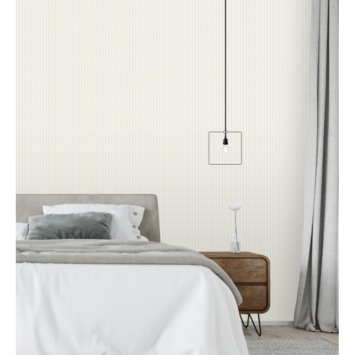 Papel pintado rayas en forma de espiga blanco metalizado sutil - Gerald Loft 684128