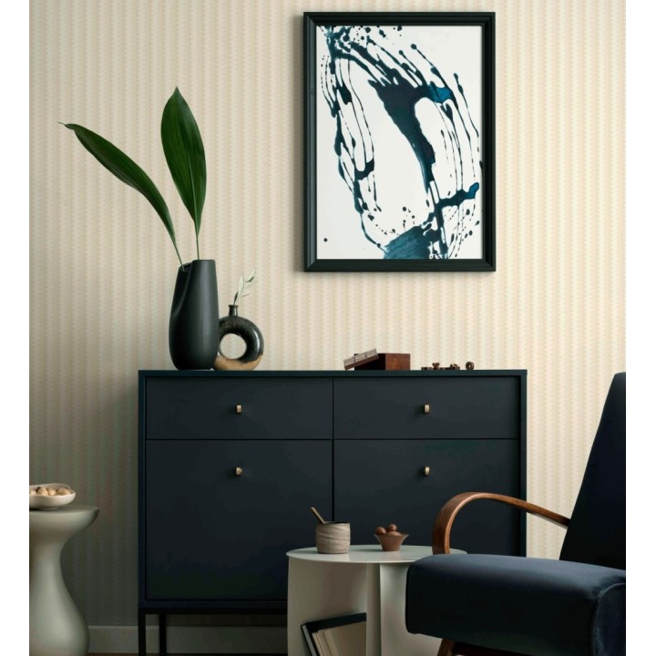 Papel pintado rayas en forma de espiga beige metalizado sutil - Gerald Loft 684129