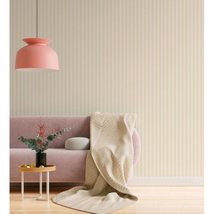 Papel pintado rayas en forma de espiga beige metalizado sutil - Gerald Loft 684129