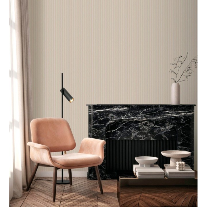 Papel pintado rayas en forma de espiga beige metalizado sutil - Gerald Loft 684129