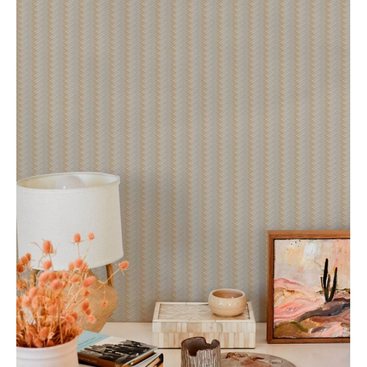 Papel pintado rayas en forma de espiga marron y gris metalizado sutil - Gerald Loft 684131