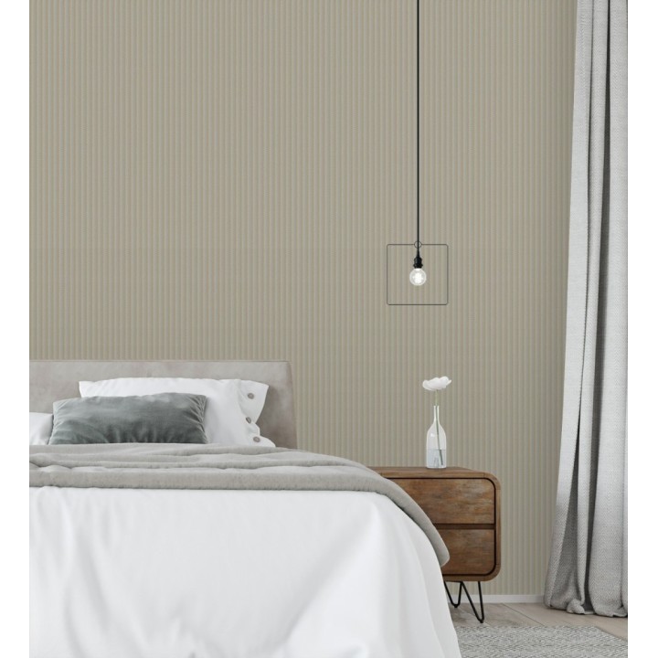 Papel pintado rayas en forma de espiga marron y gris metalizado sutil - Gerald Loft 684131