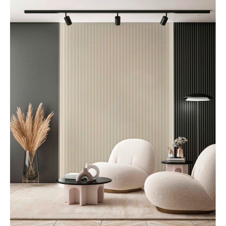 Papel pintado rayas en forma de espiga marron y gris metalizado sutil - Gerald Loft 684131