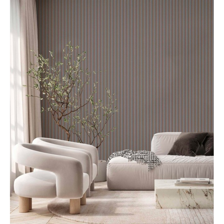 Papel pintado rayas en forma de espiga tonos carbón y ámbar - Gerald Loft 684132