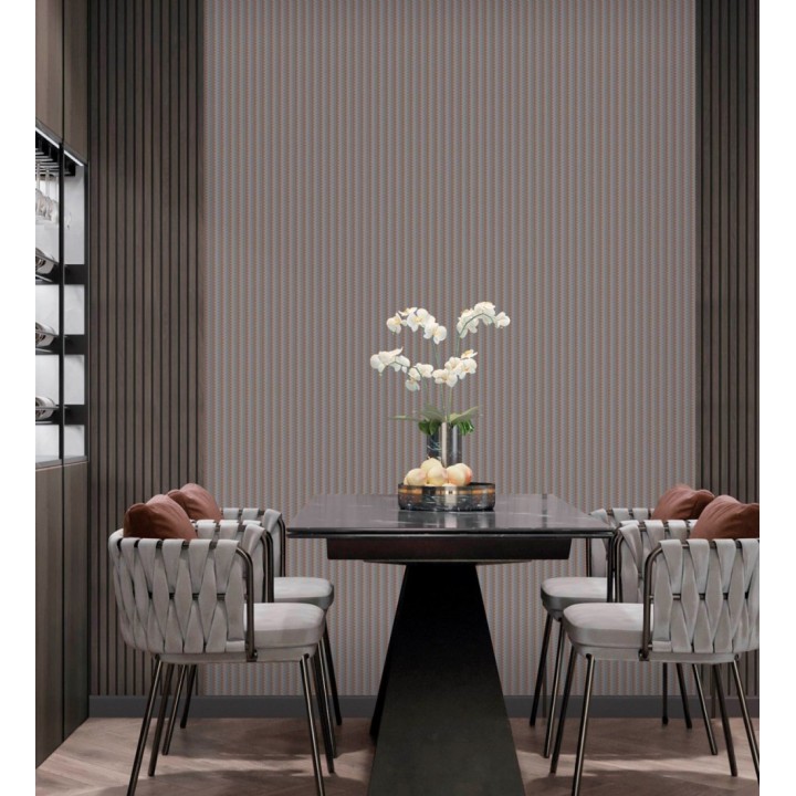 Papel pintado rayas en forma de espiga tonos carbón y ámbar - Gerald Loft 684132