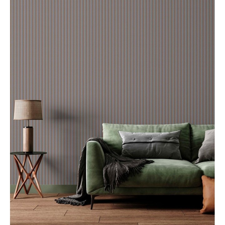 Papel pintado rayas en forma de espiga tonos carbón y ámbar - Gerald Loft 684132