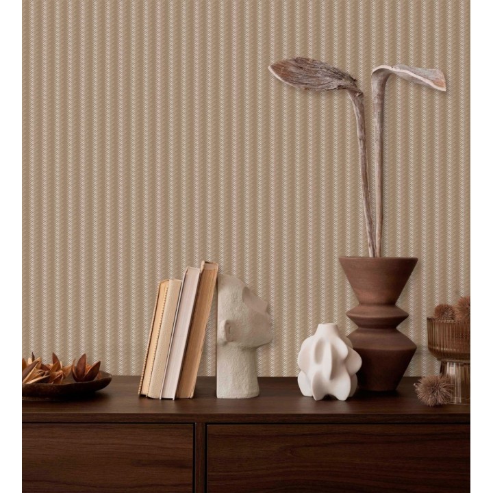 Papel pintado rayas en forma de espiga tonos caramelo metalizado - Gerald Loft 684133