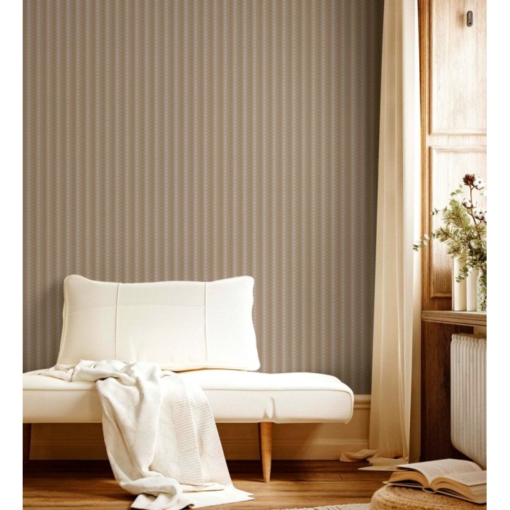 Papel pintado rayas en forma de espiga tonos caramelo metalizado - Gerald Loft 684133