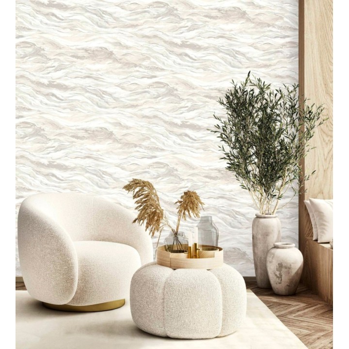 Papel pintado mármol fluido beige y blanco etéreo - Savoy Atmospheric 684134