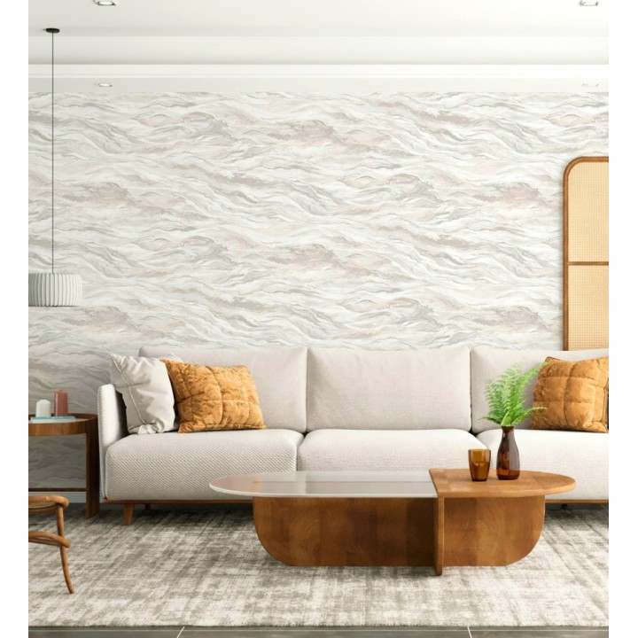 Papel pintado mármol fluido beige y blanco etéreo - Savoy Atmospheric 684134