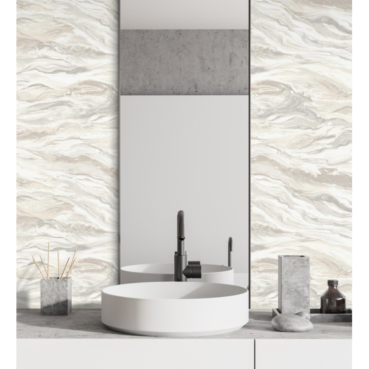 Papel pintado mármol fluido beige y blanco etéreo - Savoy Atmospheric 684134