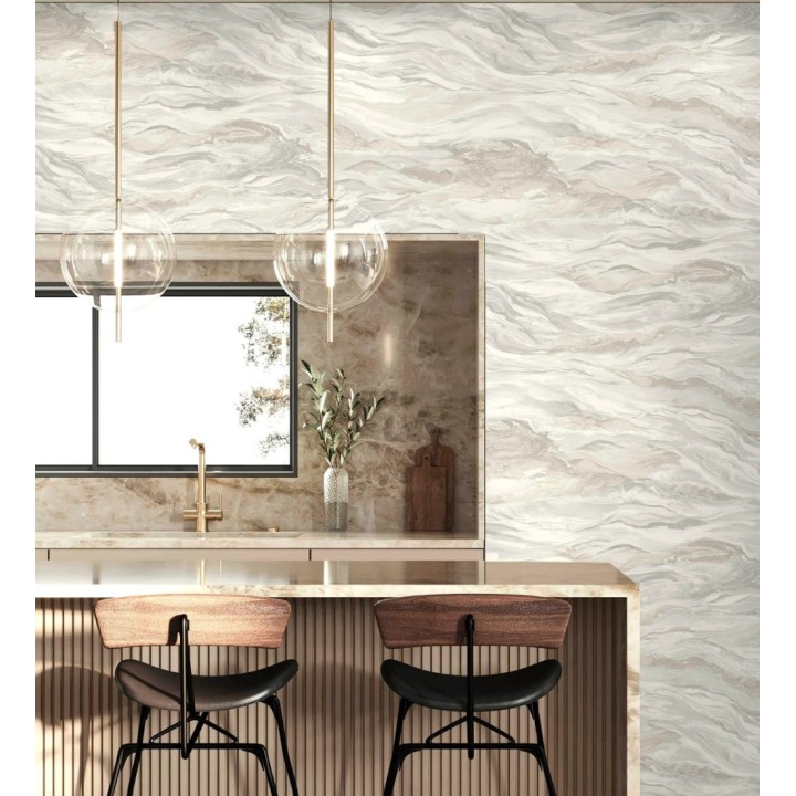 Papel pintado mármol fluido beige y blanco etéreo - Savoy Atmospheric 684134