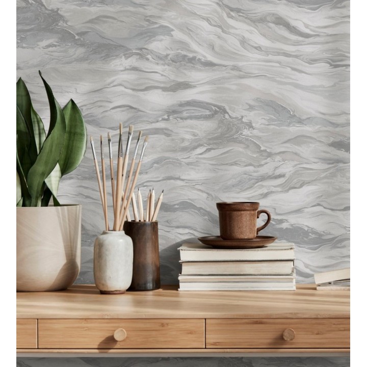 Papel pintado mármol fluido gris verdoso y beige etéreo - Savoy Atmospheric 684135