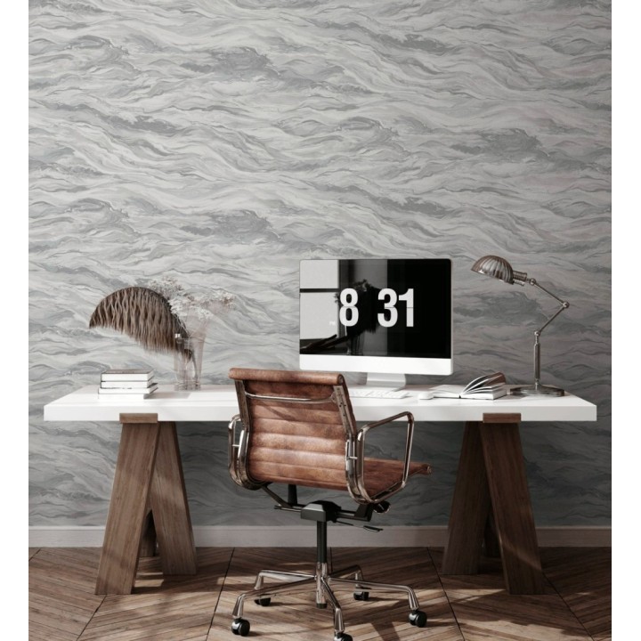 Papel pintado mármol fluido gris verdoso y beige etéreo - Savoy Atmospheric 684135