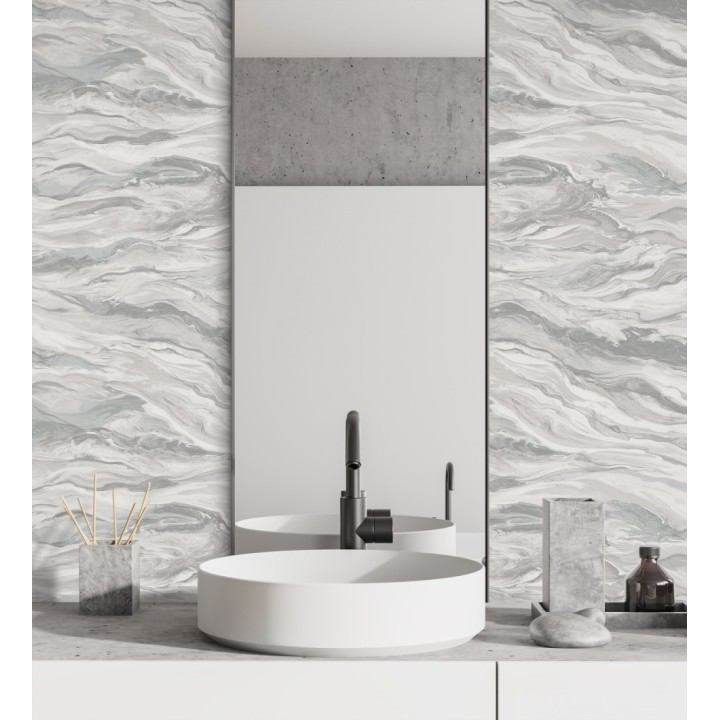 Papel pintado mármol fluido gris verdoso y beige etéreo - Savoy Atmospheric 684135