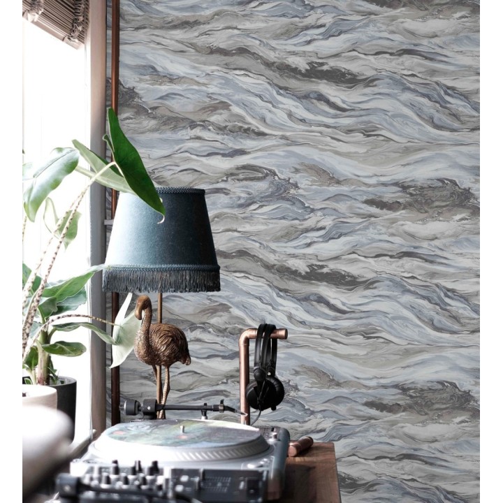 Papel pintado mármol fluido gris azulado y marrón sofisticado - Savoy Atmospheric 684136