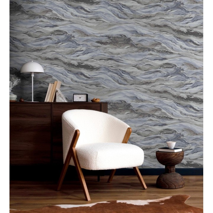 Papel pintado mármol fluido gris azulado y marrón sofisticado - Savoy Atmospheric 684136