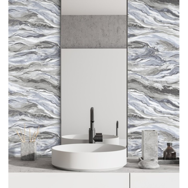 Papel pintado mármol fluido gris azulado y marrón sofisticado - Savoy Atmospheric 684136