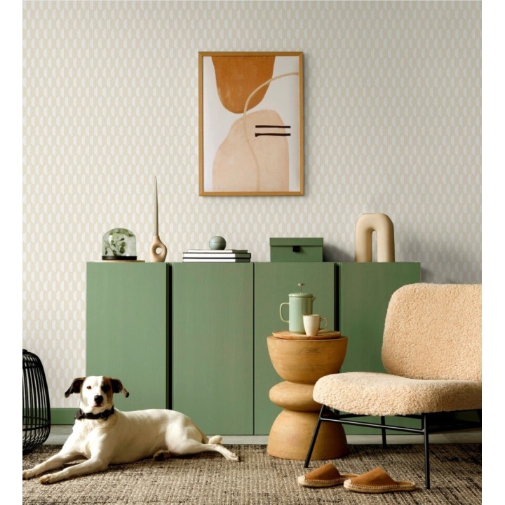 Papel pintado geometría óptica en relieve textil tonos neutros - Carlton Gridded 684139