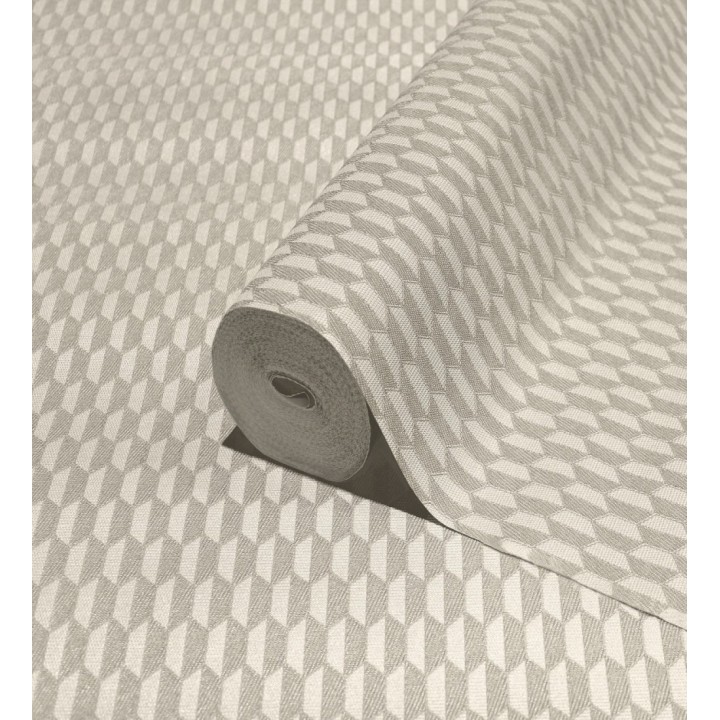 Papel pintado geometría óptica en relieve textil tono muesli - Carlton Gridded 684140
