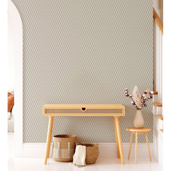 Papel pintado geometría óptica en relieve textil tono muesli - Carlton Gridded 684140