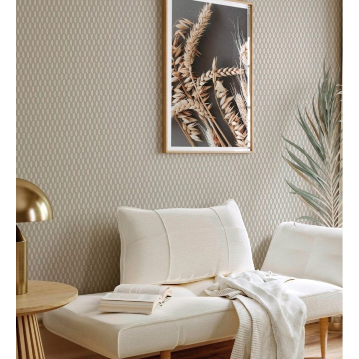 Papel pintado geometría óptica en relieve textil tono muesli - Carlton Gridded 684140