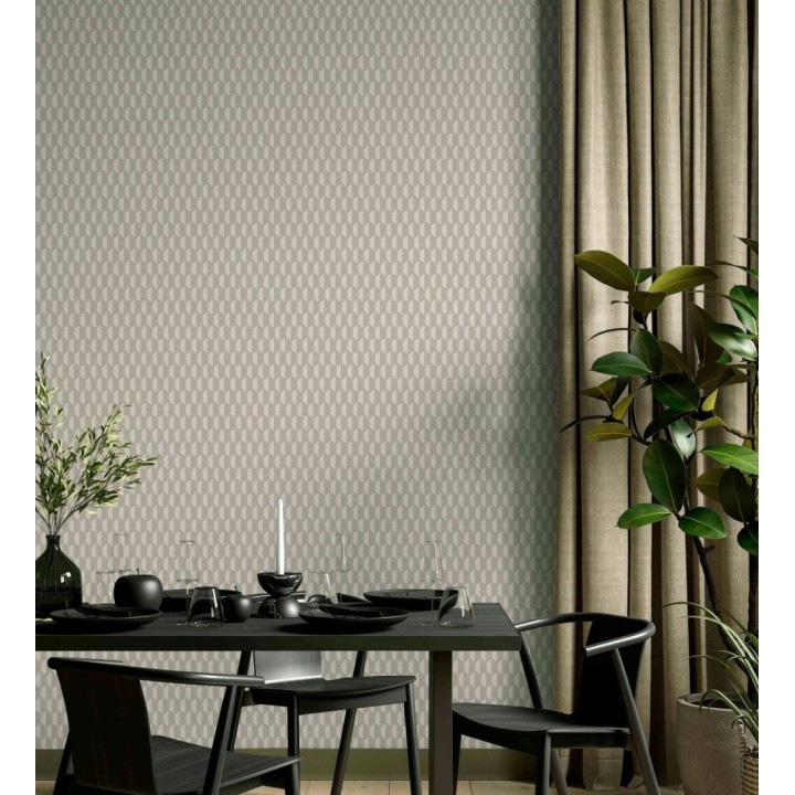 Papel pintado geometría óptica en relieve textil tono muesli - Carlton Gridded 684140