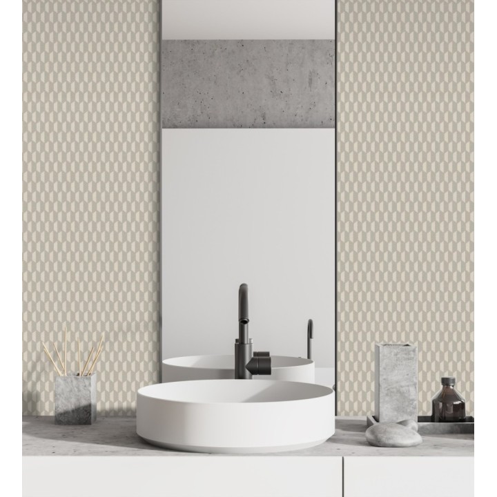 Papel pintado geometría óptica en relieve textil tono muesli - Carlton Gridded 684140