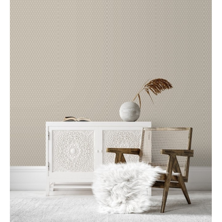 Papel pintado geometría óptica en relieve textil tono muesli - Carlton Gridded 684140