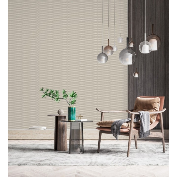 Papel pintado geometría óptica en relieve textil tono muesli - Carlton Gridded 684140