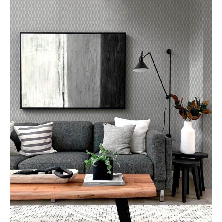 Papel pintado geometría óptica en relieve textil gris medio - Carlton Gridded 684141