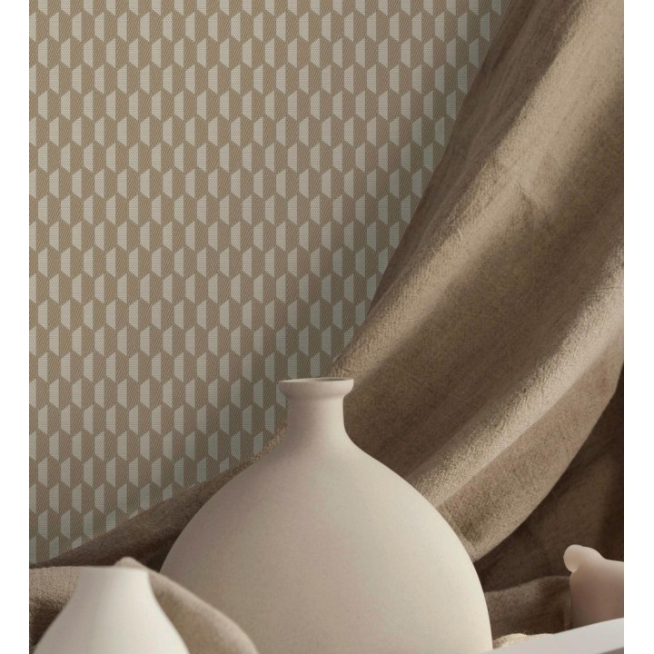 Papel pintado geometría óptica en relieve textil tono cacahuete - Carlton Gridded 684142