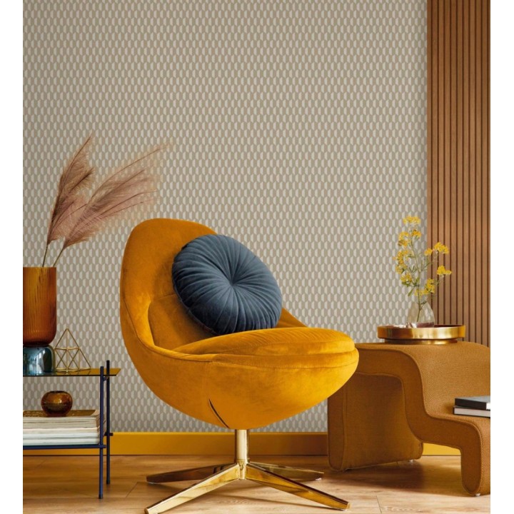 Papel pintado geometría óptica en relieve textil tono cacahuete - Carlton Gridded 684142