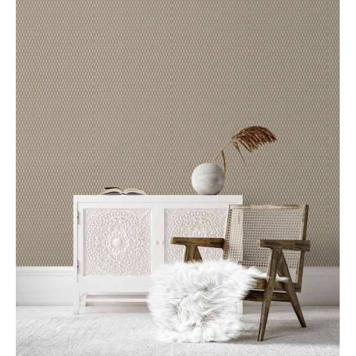 Papel pintado geometría óptica en relieve textil tono cacahuete - Carlton Gridded 684142