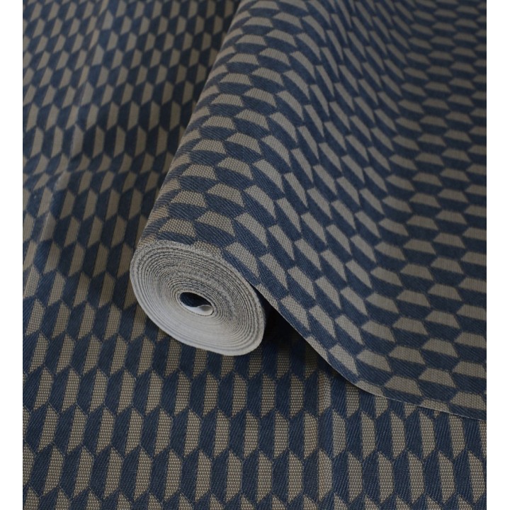 Papel pintado geometría óptica en relieve textil tono azul y marrón - Carlton Gridded 684143