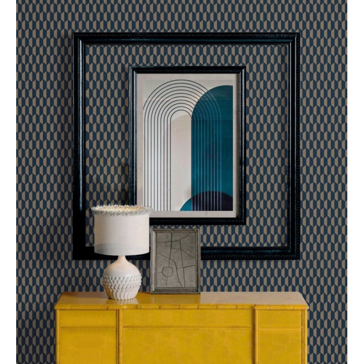 Papel pintado geometría óptica en relieve textil tono azul y marrón - Carlton Gridded 684143