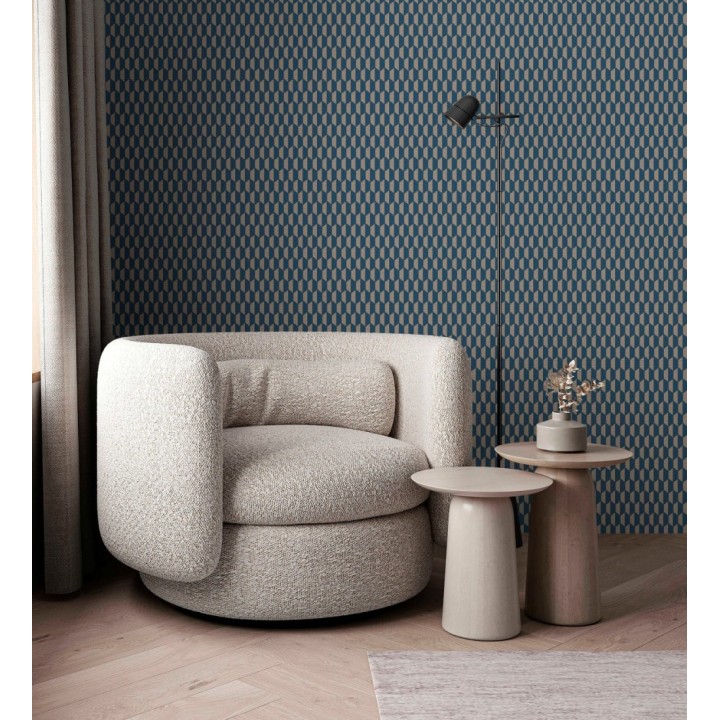 Papel pintado geometría óptica en relieve textil tono azul y marrón - Carlton Gridded 684143