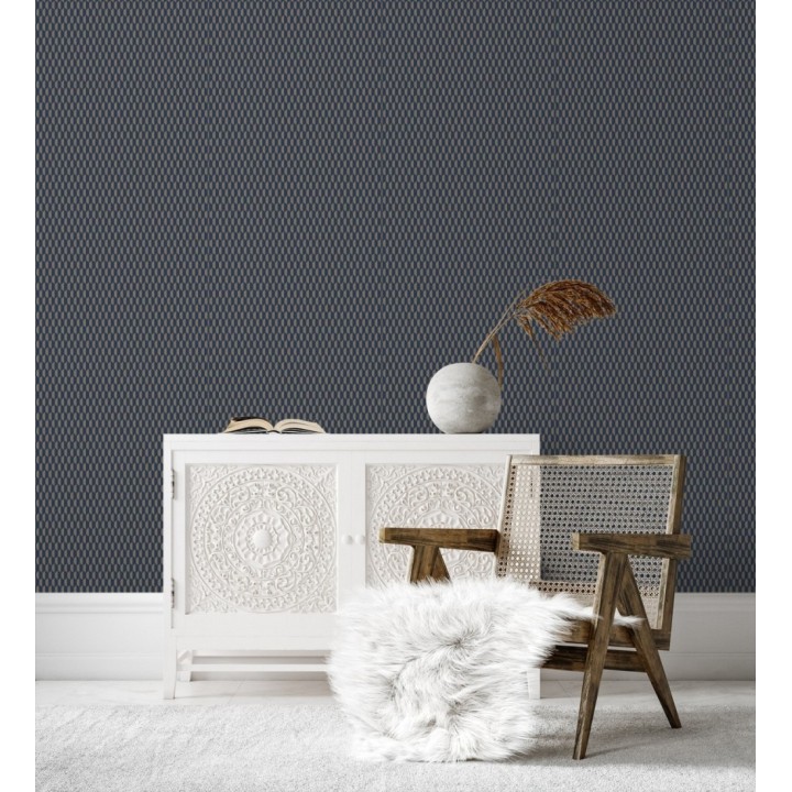Papel pintado geometría óptica en relieve textil tono azul y marrón - Carlton Gridded 684143
