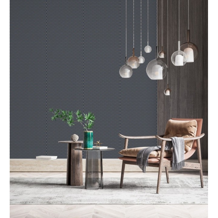 Papel pintado geometría óptica en relieve textil tono azul y marrón - Carlton Gridded 684143