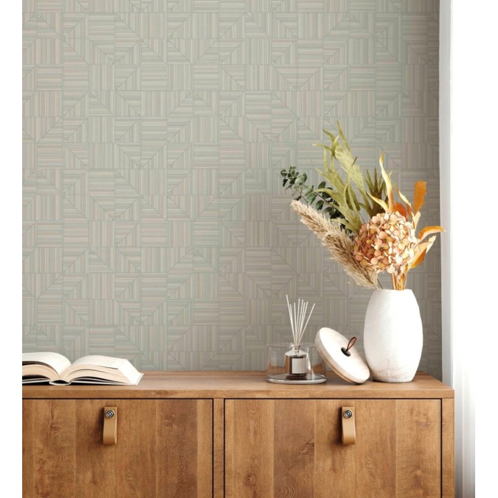 Papel pintado mosaico textil geométrico tonos lino y gris - Waldorf Dynamic 684146