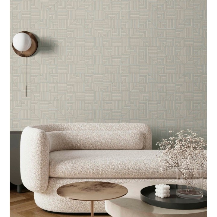 Papel pintado mosaico textil geométrico tonos lino y gris - Waldorf Dynamic 684146