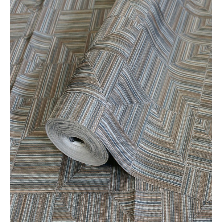 Papel pintado mosaico textil geométrico tonos azul y ocre - Waldorf Dynamic 684147