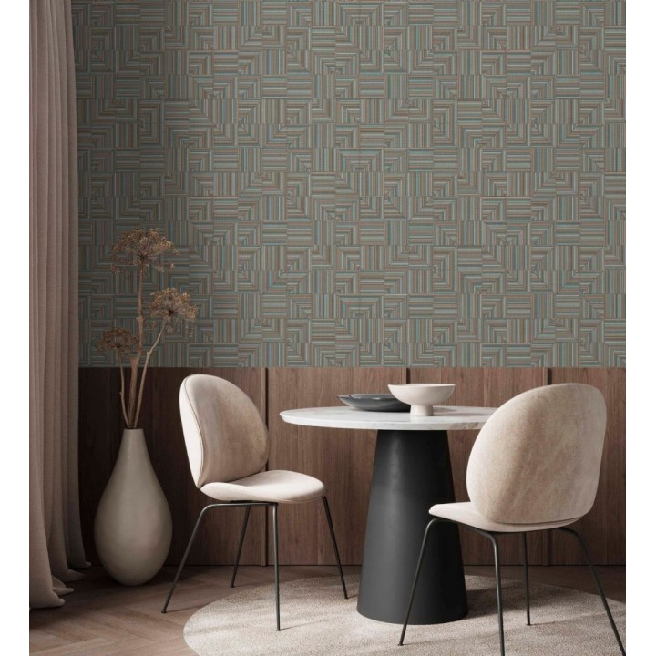 Papel pintado mosaico textil geométrico tonos azul y ocre - Waldorf Dynamic 684147