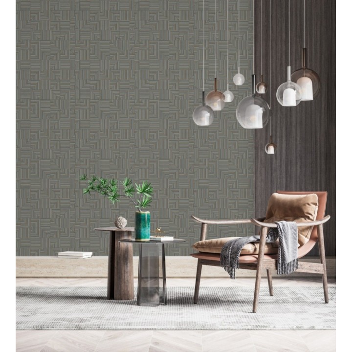 Papel pintado mosaico textil geométrico tonos azul y ocre - Waldorf Dynamic 684147